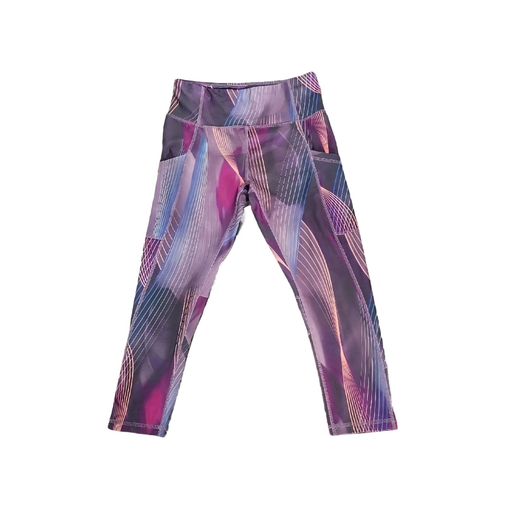 JOE FRESH Cropped Abstract Print Athletic Leggings Size S Purple Blue